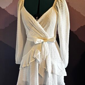 Mi Ami peasant sleeved wrapped mini dress